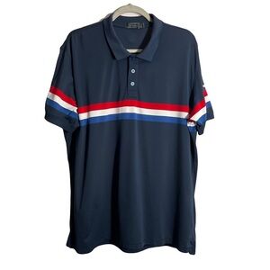 G/FORE Mens Short Sleeve Liberty Stripe Golf Polo Shirt Size L Blue
